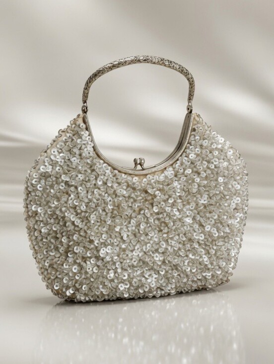Gary Gail Handbags - Silver Sequin Evening Top-Handle Bag - Gary Gail